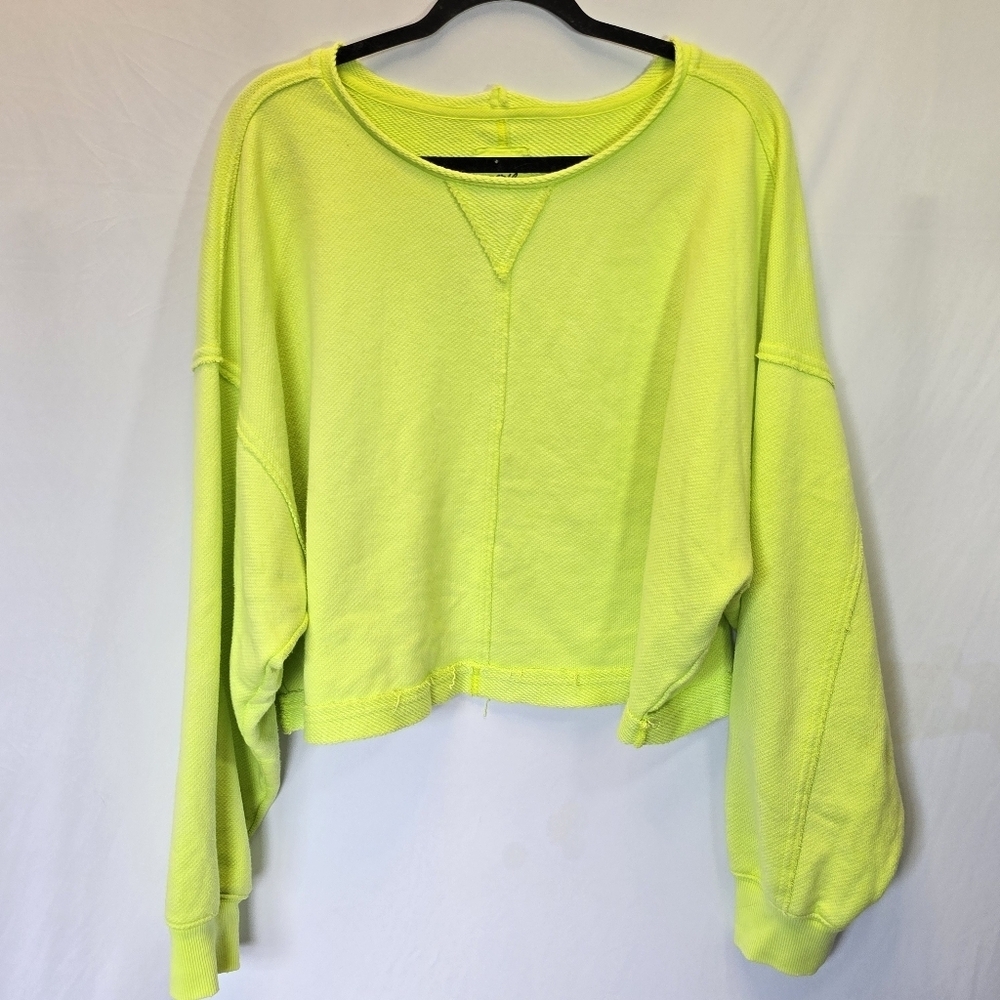 Aerie Neon Yellow Green Oversized Cropped Boxy Crewneck Sweatshirt, Sz XL